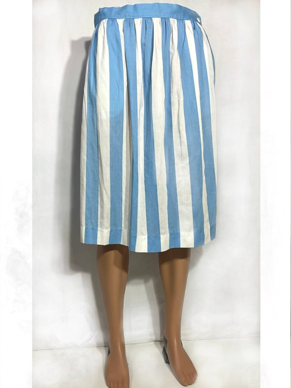 JCPenney Vintage Sz 14 Skirt with Pockets Blue and White Stripe Knee Length 80s